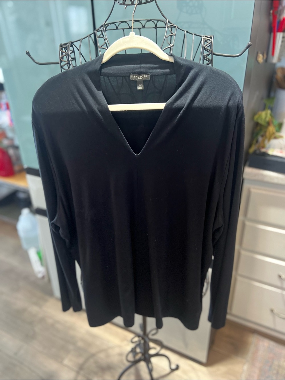 🖤 Talbots Woman Solid Black V-Neck Long Sleeve Knit Tunic Top Plus Size 2X